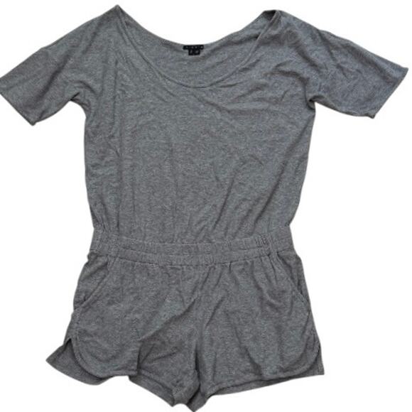 Theory S Jiyan Romper Playsuit Gray Pima Cotton Pockets Comfort Fit Short Sleeve - Picture 3 of 11